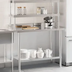 Keukenwerktafel met bovenschap 110x55x150 cm roestvrij staal>vidaXL Outlet