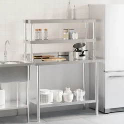 Keukenwerktafel met bovenschap 110x55x150 cm roestvrij staal><noscript><img width=