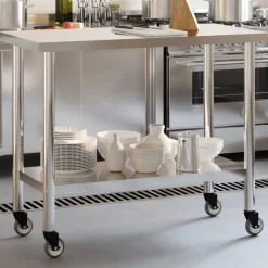 Catering & Horeca*vidaXL Keukenwerktafel met wielen 110x55x85 cm roestvrij staal