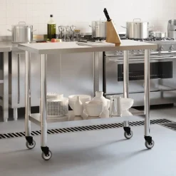 Catering & Horeca*vidaXL Keukenwerktafel met wielen 110x55x85 cm roestvrij staal