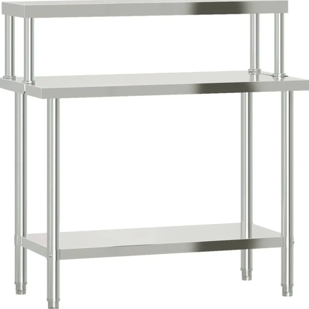 Keukenwerktafel met bovenschap 110x55x120 cm roestvrij staal>vidaXL Online