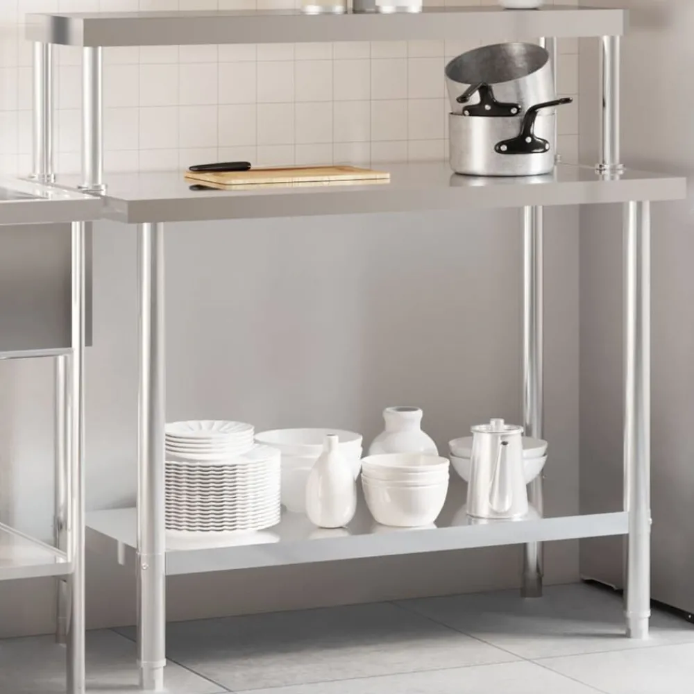 Keukenwerktafel met bovenschap 110x55x120 cm roestvrij staal>vidaXL Online