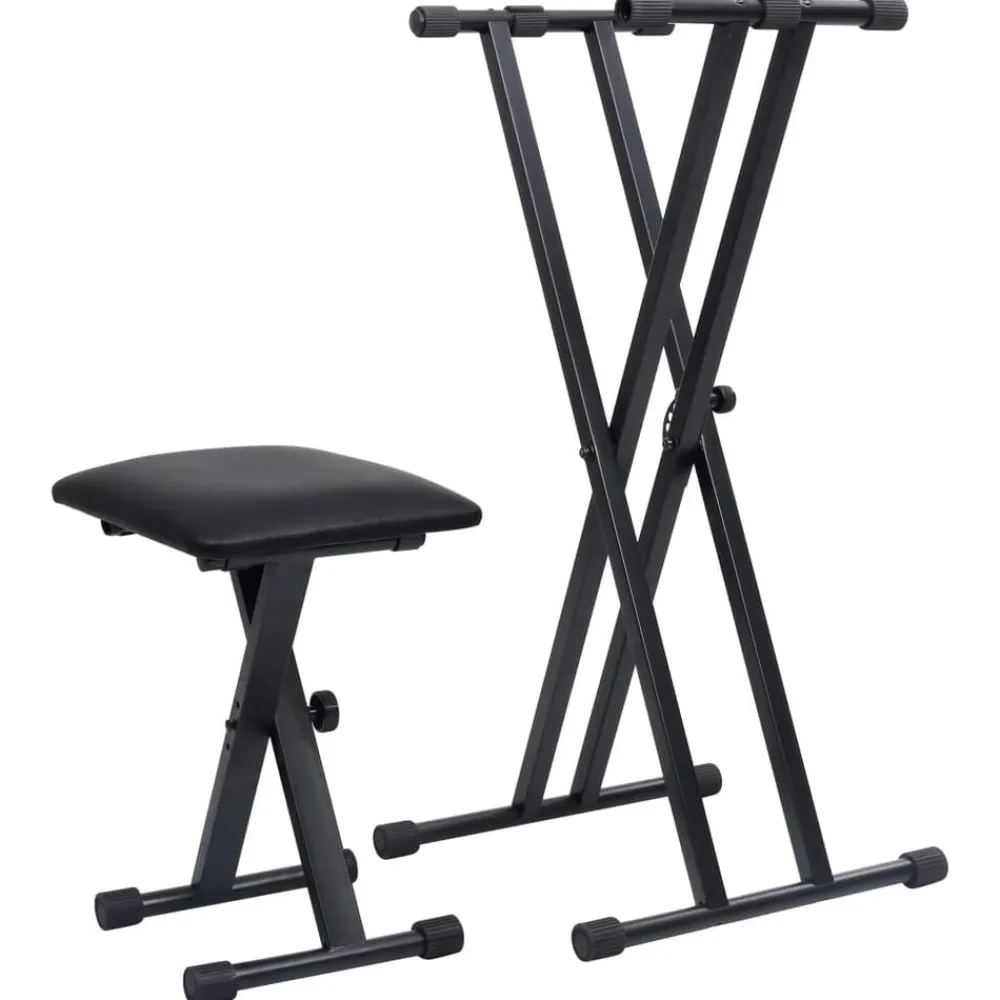 Kunst & Entertainment*vidaXL Keyboardstandaard en -kruk dubbel versterkt zwart