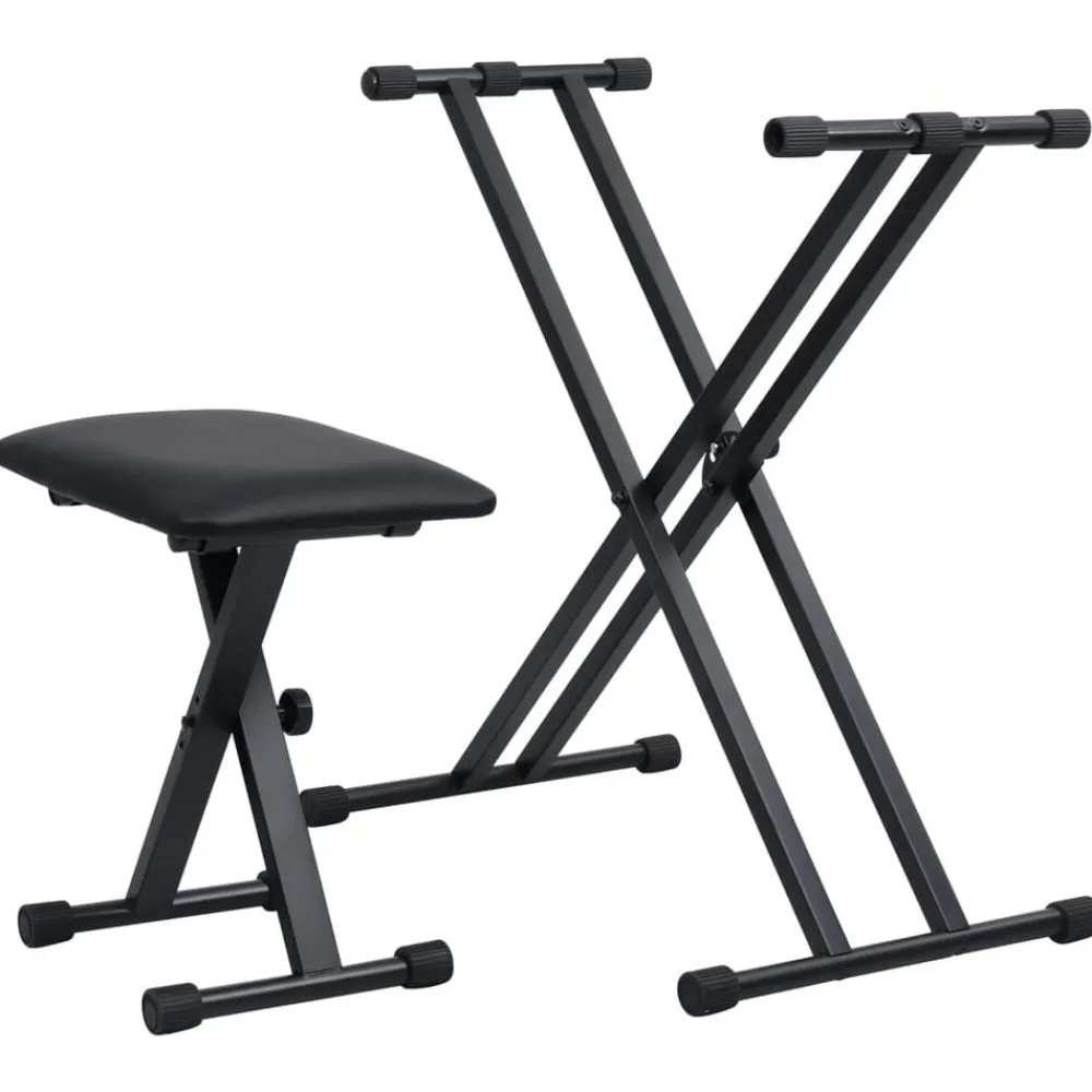 Kunst & Entertainment*vidaXL Keyboardstandaard en -kruk dubbel versterkt zwart