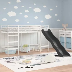 Kinder loft bedframe met glijbaan Wit en Antraciet 75 x 190 cm><noscript><img width=