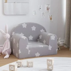 Meubelen Voor Baby'S & Peuters*vidaXL Kinderbank met sterren zacht pluche lichtgrijs Lichtgrijs en wit