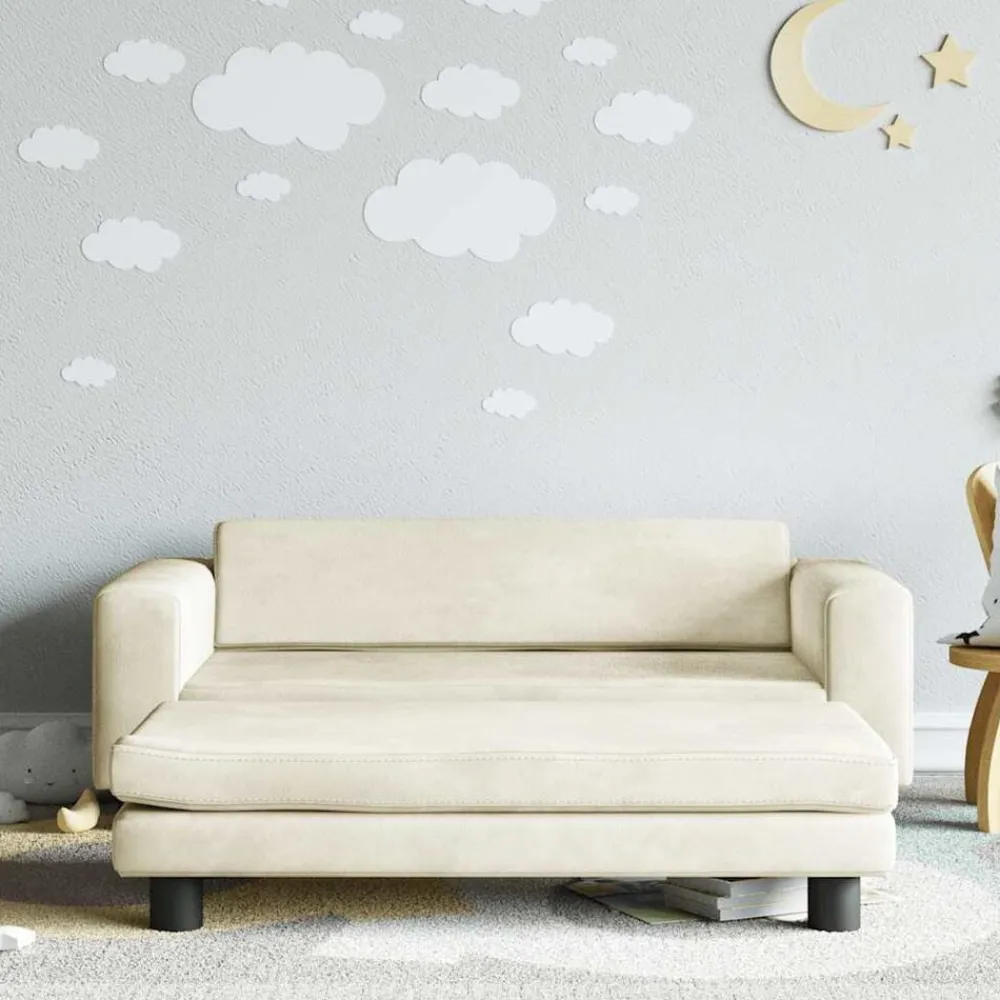 Kinderbank met voetensteun 100x50x30 cm fluweel crèmekleurig>vidaXL Clearance