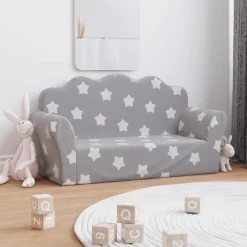 Meubelen Voor Baby'S & Peuters*vidaXL Kinderbank 2-zits met sterren zacht pluche lichtgrijs Lichtgrijs en wit