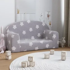 Meubelen Voor Baby'S & Peuters*vidaXL Kinderbank 2-zits met sterren zacht pluche lichtgrijs Lichtgrijs en wit