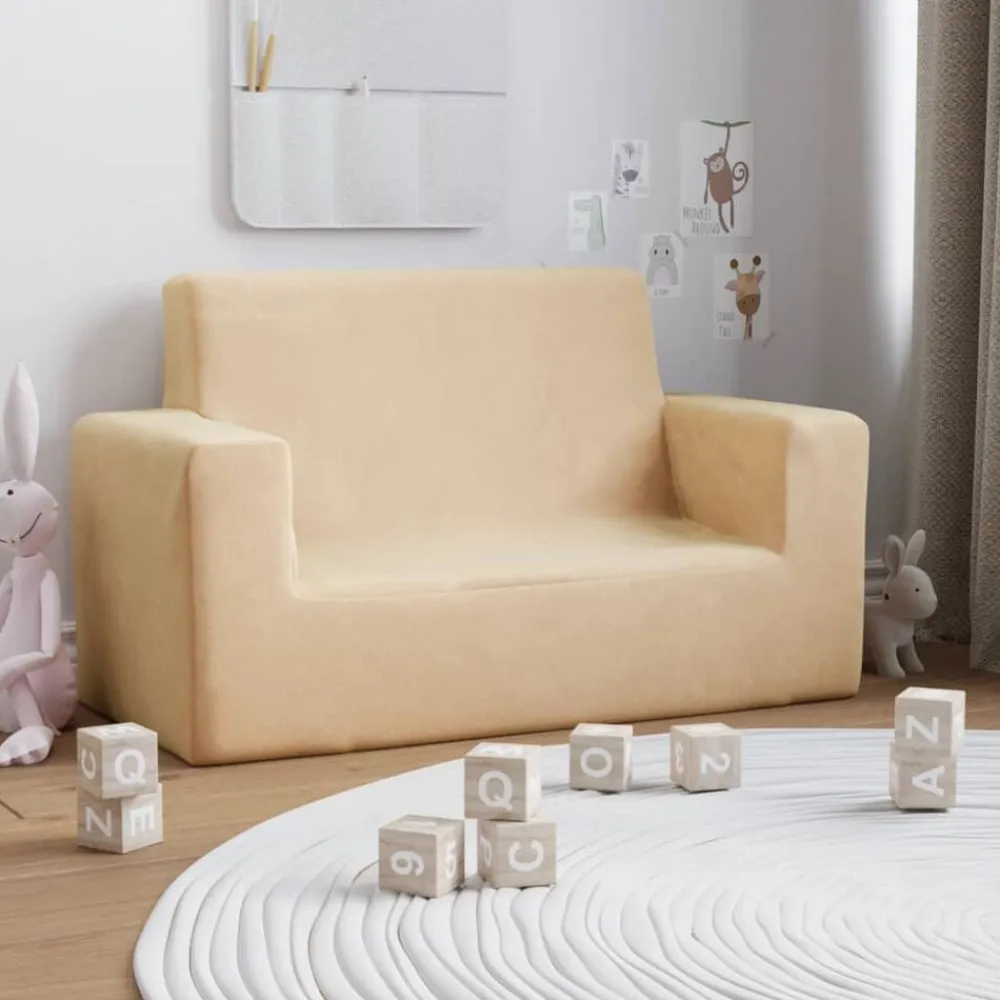 Meubelen Voor Baby'S & Peuters*vidaXL Kinderbank 2-zits zacht pluche crèmekleurig Crème
