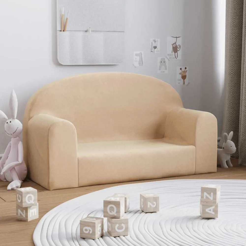Meubelen Voor Baby'S & Peuters*vidaXL Kinderbank 2-zits zacht pluche crèmekleurig Crème