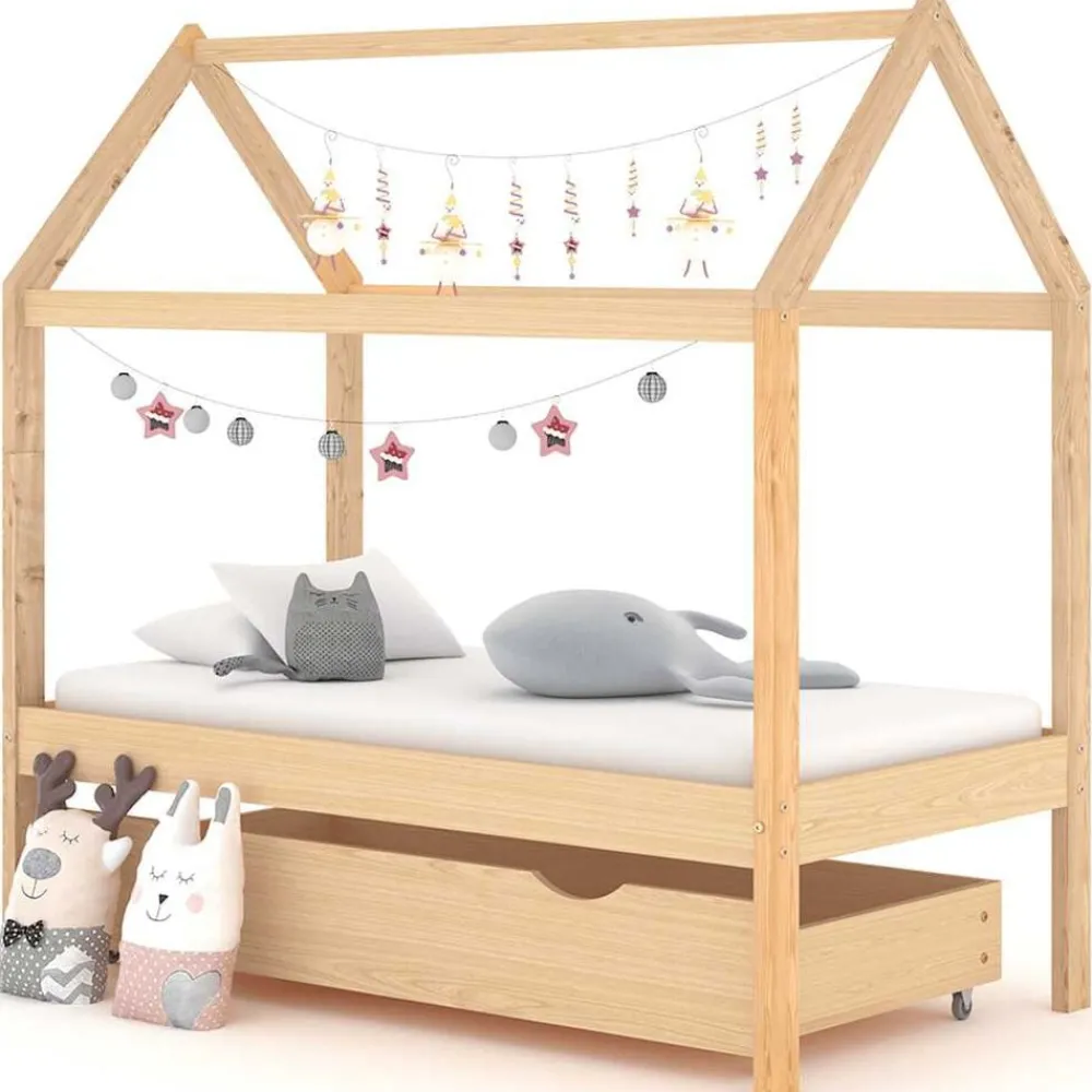 Meubelen Voor Baby'S & Peuters*vidaXL Kinderbedframe met lade massief grenenhout 70x140 cm Bruin