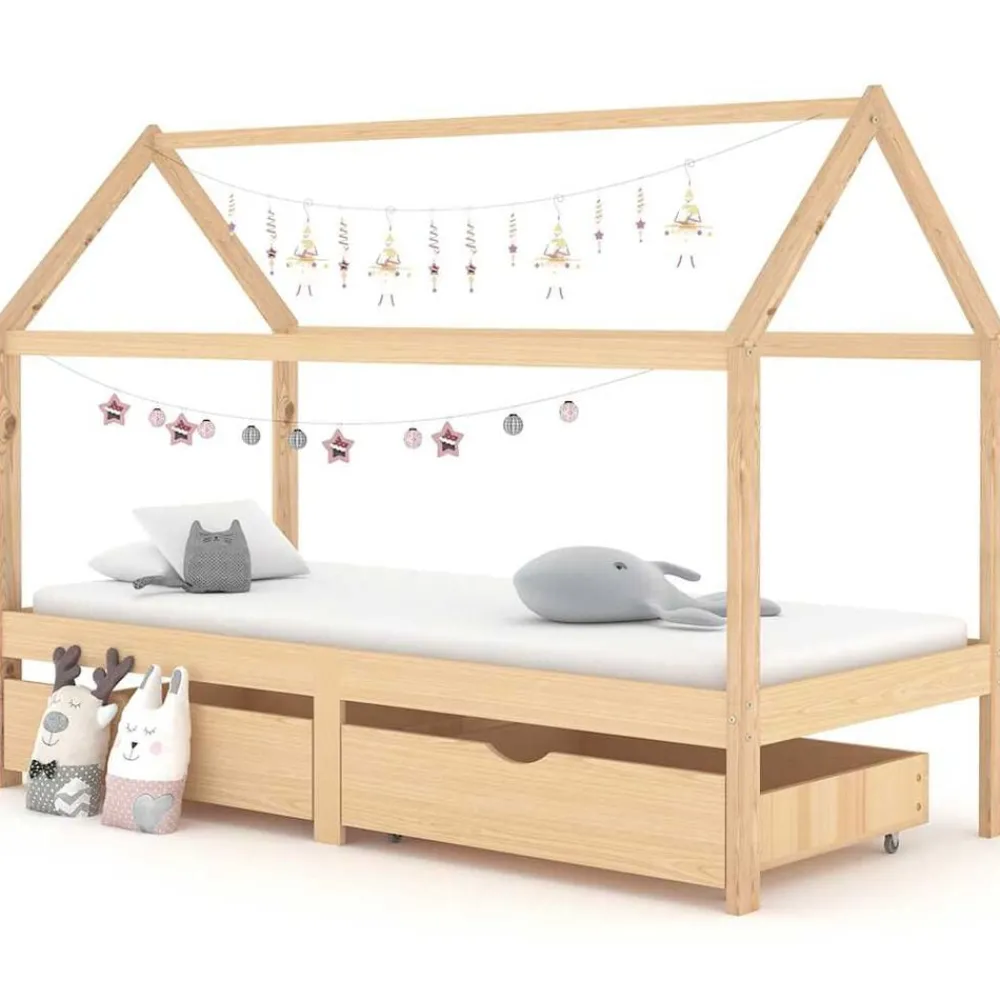 Meubelen Voor Baby'S & Peuters*vidaXL Kinderbedframe met lades massief grenenhout 90x200 cm Bruin