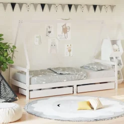 Meubelen Voor Baby'S & Peuters*vidaXL Kinderbedframe met lades 80x200 cm massief grenenhout Wit