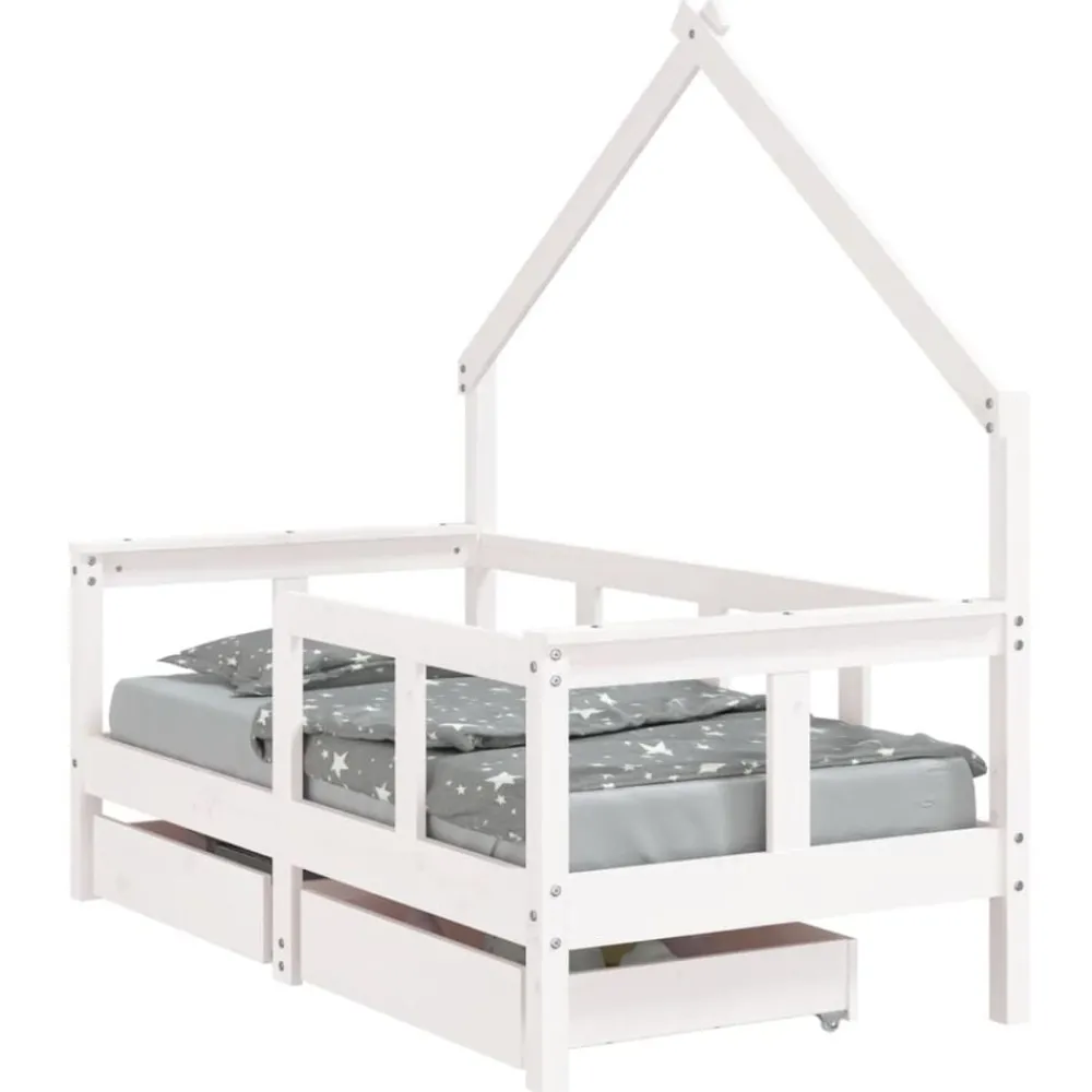 Meubelen Voor Baby'S & Peuters*vidaXL Kinderbedframe met lades 70x140 cm massief grenenhout Wit