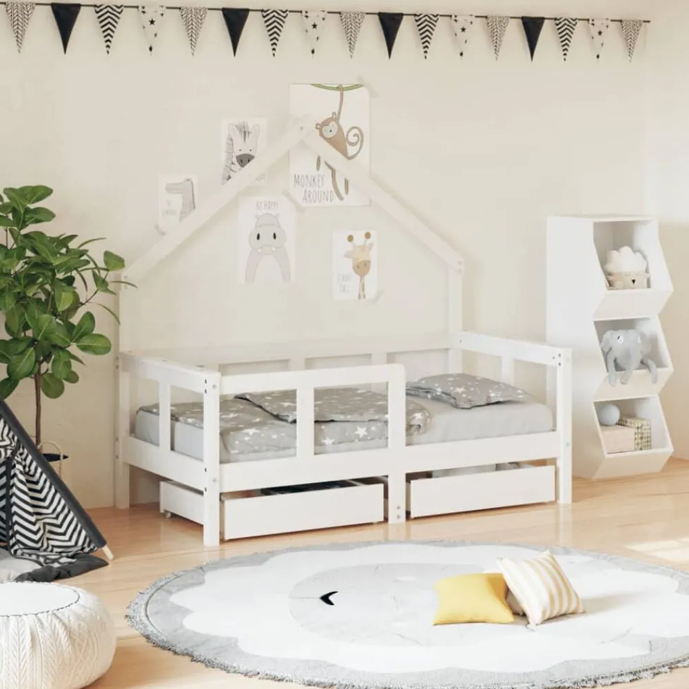 Meubelen Voor Baby'S & Peuters*vidaXL Kinderbedframe met lades 70x140 cm massief grenenhout Wit