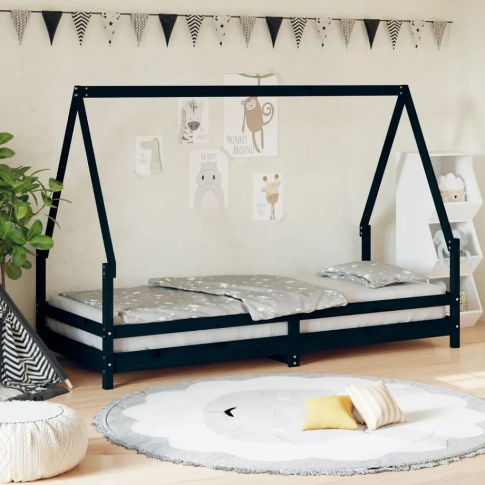Meubelen Voor Baby'S & Peuters*vidaXL Kinderbedframe 80x200 cm massief grenenhout Zwart