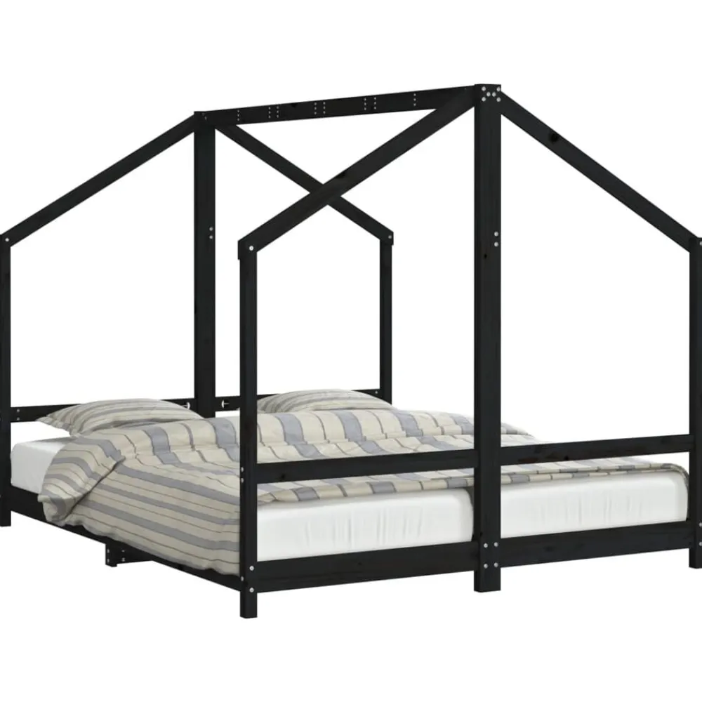 Meubelen Voor Baby'S & Peuters*vidaXL Kinderbedframe 2x(80x200) cm massief grenenhout Zwart