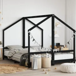 Meubelen Voor Baby'S & Peuters*vidaXL Kinderbedframe 2x(80x200) cm massief grenenhout Zwart