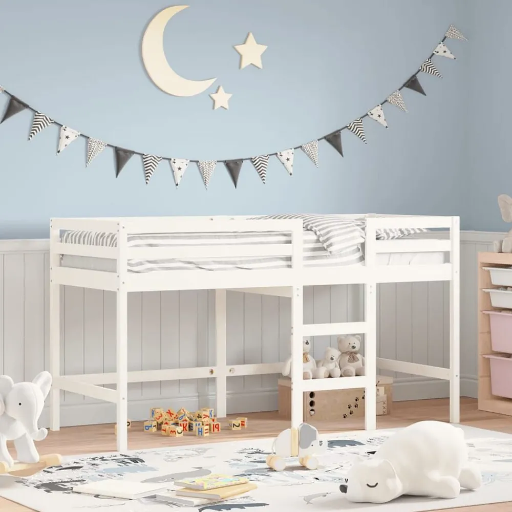 Bedden & Accessoires*vidaXL Kinderhoogslaper met ladder 90x190 cm massief grenenhout Wit