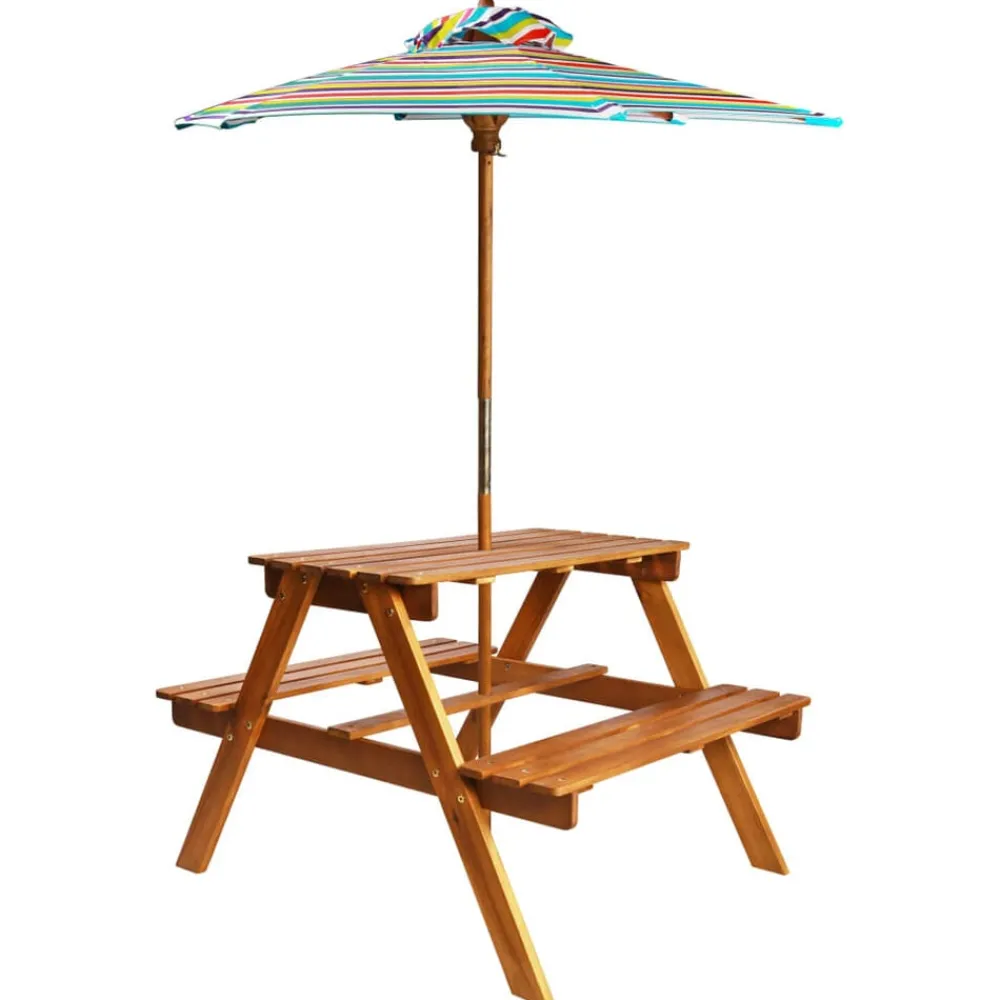 Kinderpicknicktafel met parasol 79x90x60 cm massief acaciahout>vidaXL New