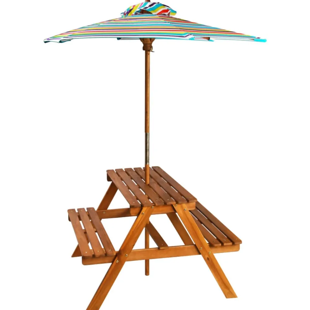 Kinderpicknicktafel met parasol 79x90x60 cm massief acaciahout>vidaXL New