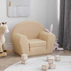 Kinderslaapbank zacht pluche crèmekleurig>vidaXL Online