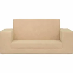 Kinderslaapbank 2-zits zacht pluche crèmekleurig><noscript><img width=