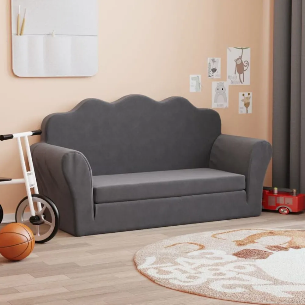 Meubelen Voor Baby'S & Peuters*vidaXL Kinderslaapbank 2-zits zacht pluche kleurig Antraciet