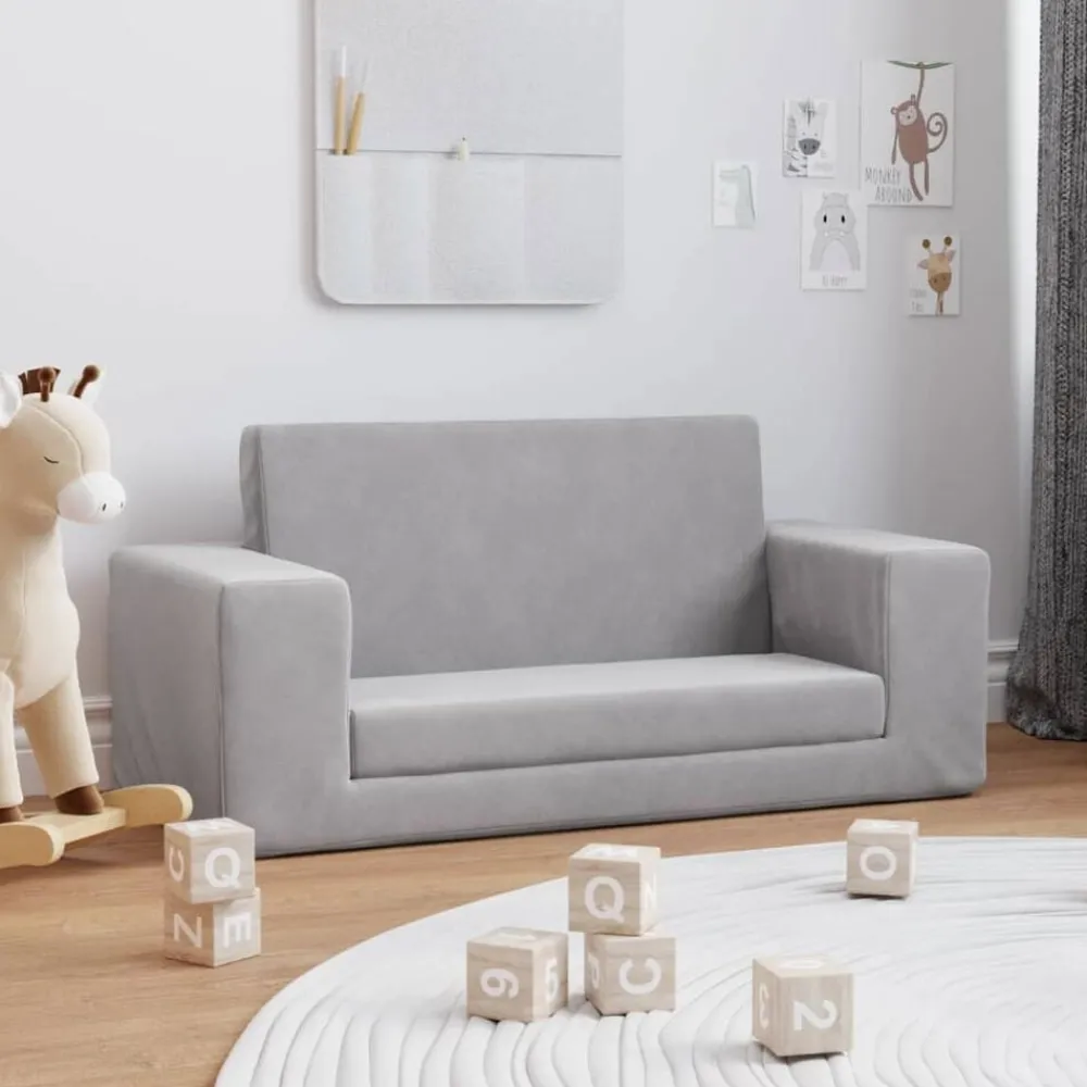 Meubelen Voor Baby'S & Peuters*vidaXL Kinderslaapbank 2-zits zacht pluche Lichtgrijs