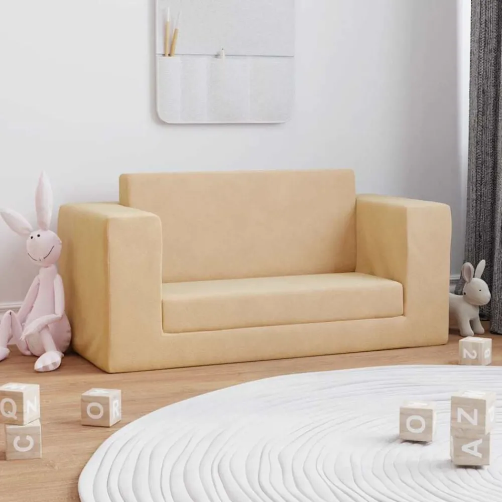 Kinderslaapbank 2-zits zacht pluche crèmekleurig>vidaXL Hot