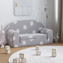Meubelen Voor Baby'S & Peuters*vidaXL Kinderslaapbank 2-zits met sterren zacht pluche lichtgrijs Lichtgrijs en wit