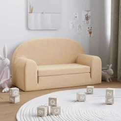 Meubelen Voor Baby'S & Peuters*vidaXL Kinderslaapbank 2-zits zacht pluche crèmekleurig Cr&egrave;me