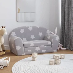 Kinderslaapbank 2-zits met sterren zacht pluche lichtgrijs>vidaXL