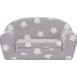 Kinderslaapbank 2-zits met sterren zacht pluche lichtgrijs><noscript><img width=