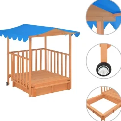 Buitenspeelgoed*vidaXL Kinderspeelhuis met zandbak UV50 vurenhout blauw