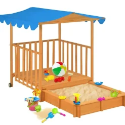 Buitenspeelgoed*vidaXL Kinderspeelhuis met zandbak UV50 vurenhout blauw
