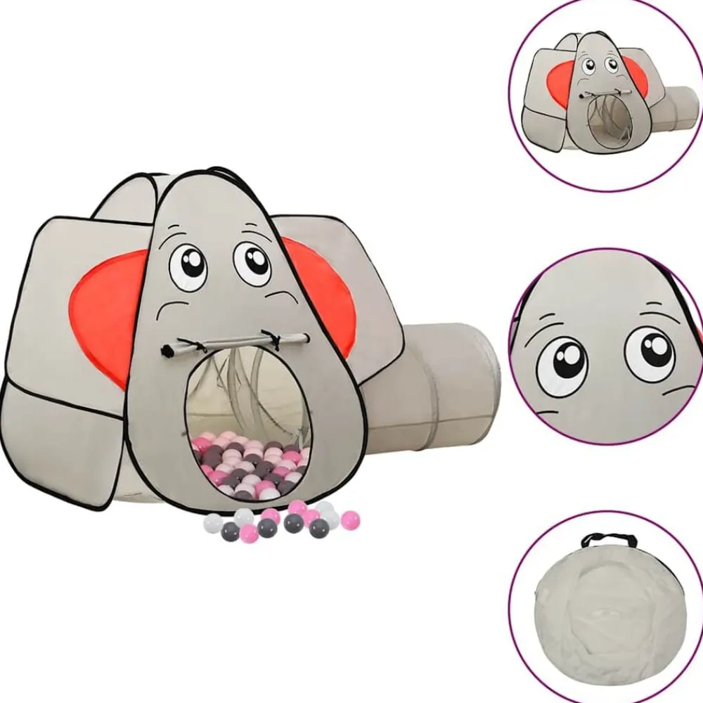 Kinderspeeltent met 250 ballen olifant 174x86x101 cm grijs>vidaXL