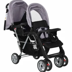 Kinderwagen dubbel staal en zwart><noscript><img width=