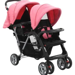 Onderweg*vidaXL Kinderwagen dubbel staal en zwart Roze