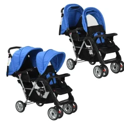 Onderweg*vidaXL Kinderwagen dubbel staal en zwart Blauw