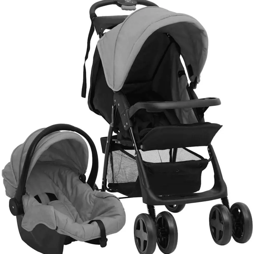 Onderweg*vidaXL Kinderwagen 3-in-1 staal en zwart Lichtgrijs