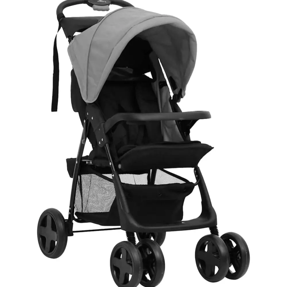 Onderweg*vidaXL Kinderwagen 3-in-1 staal en zwart Lichtgrijs