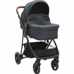 Onderweg*vidaXL Kinderwagen 2-in-1 staal kleurig en zwart Antraciet