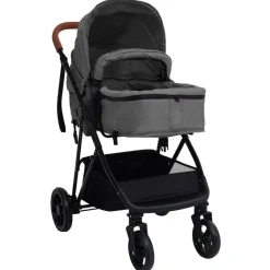 Onderweg*vidaXL Kinderwagen 2-in-1 staal en zwart Lichtgrijs