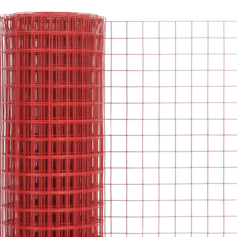 Tuinafscheidingen*vidaXL Kippengaas 10x1,5 m staal met PVC coating rood