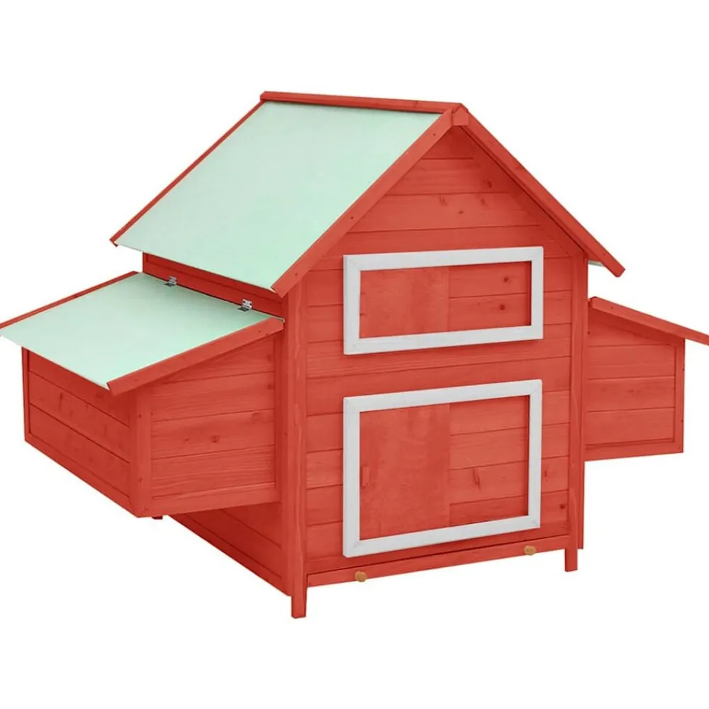 Huisdierbenodigdheden*vidaXL Kippenhok 150x96x110 cm massief vurenhout Rood en wit