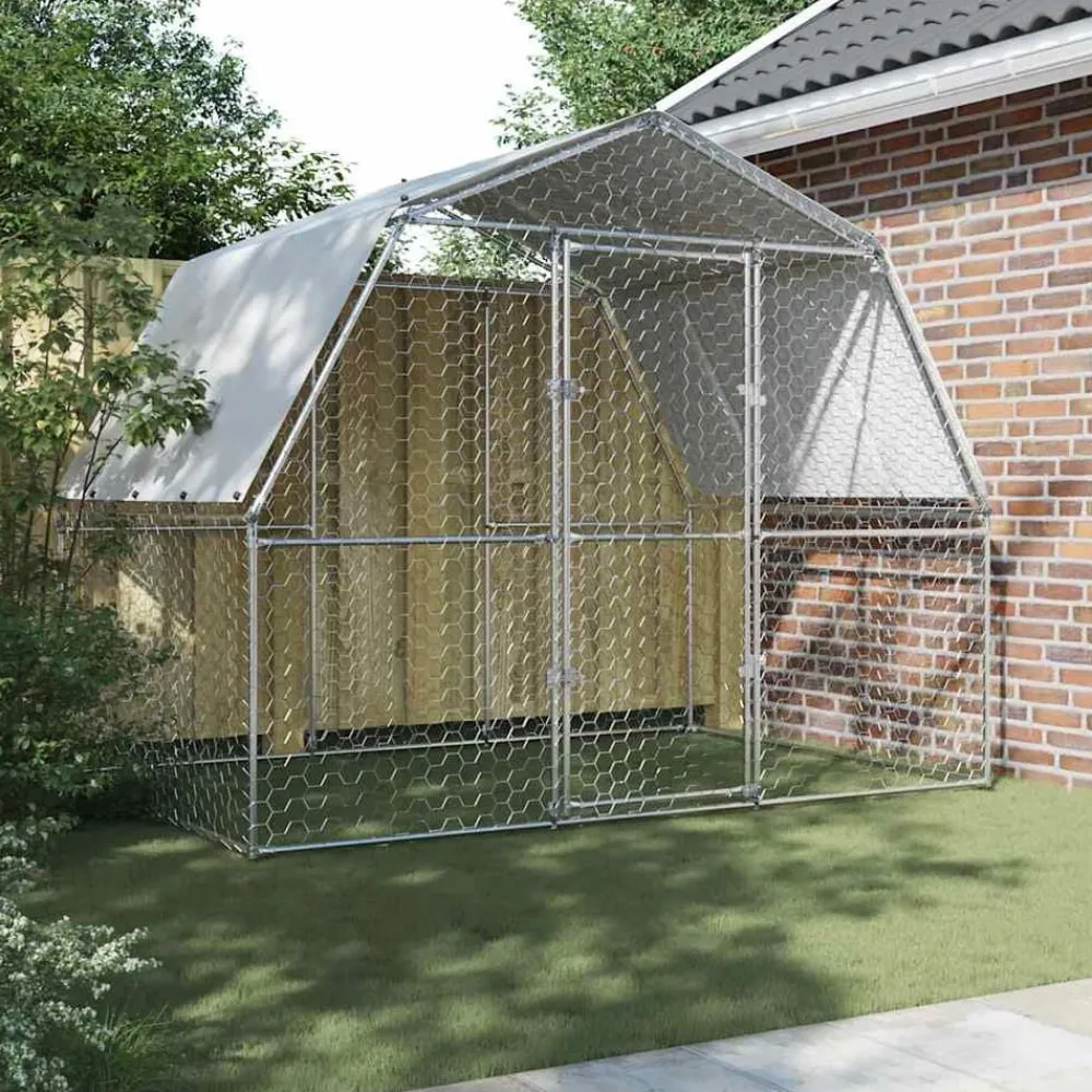 Kippenhokken met dak en deur gegalvaniseerd staal zilverkleurig>vidaXL Online
