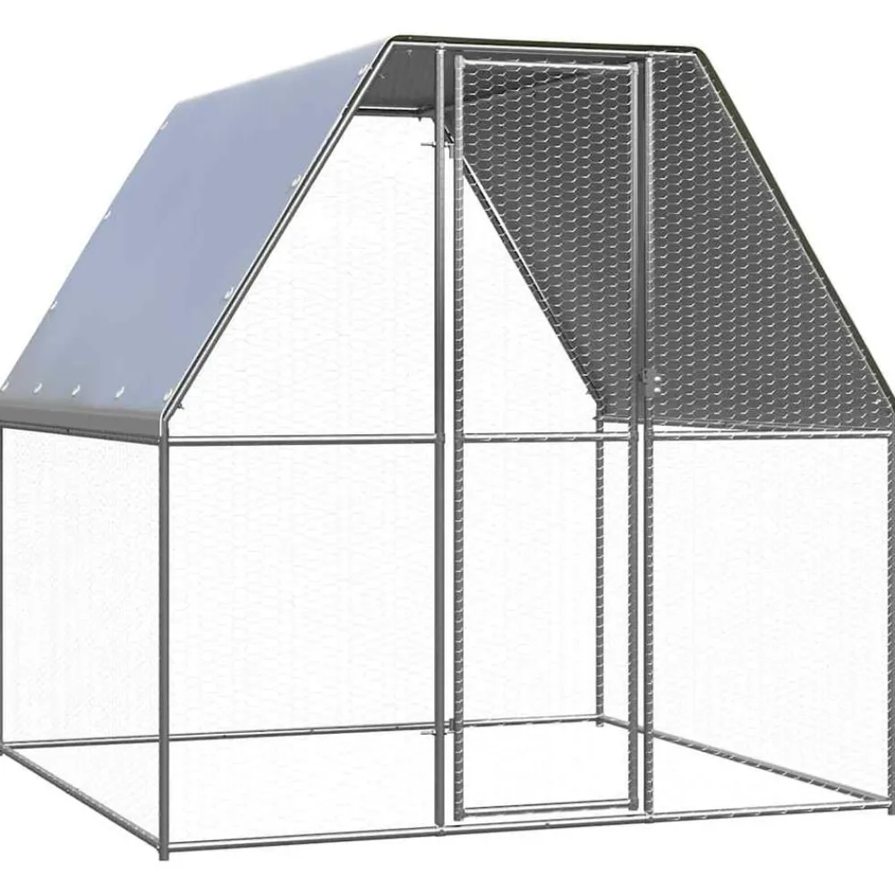 Huisdierbenodigdheden*vidaXL Kippenkooi 2x2x2 m gegalvaniseerd staal zilverkleurig en grijs