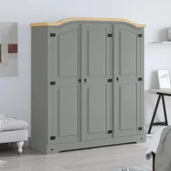Kasten & Opbergmeubelen*vidaXL Kledingkast 3 deuren Mexicaans grenenhout Corona-stijl Grijs
